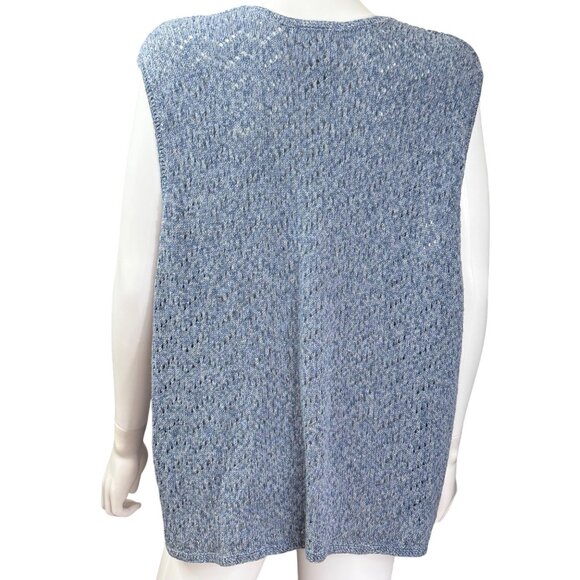 Napa Valley Blue Knit Cardigan Vest Womens 1X Vintage w/ Floral Embroidery - Picture 2 of 7